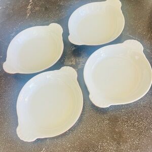 Vintage Hall USA Au Gratin ceramic white & brown set of 4 baking dishes